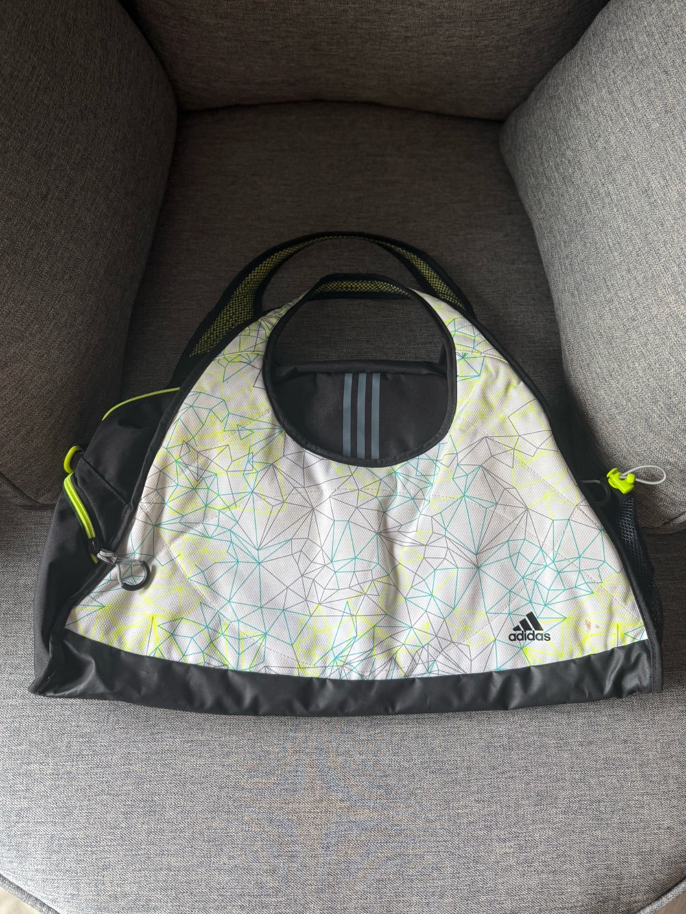 adidas Black, White & Neon Yellow Geometric Tote